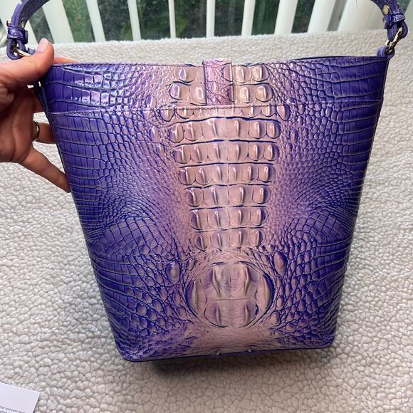 Brahmin Shira Bucket Bag Periwinkle Ombre Croc Embossed Leather - Picture 4 of 14